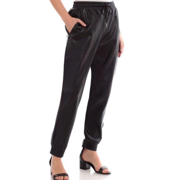 Bagatelle Black Pleather Drawstring Waist High Rise Jogger Pants Size L - Picture 1 of 11